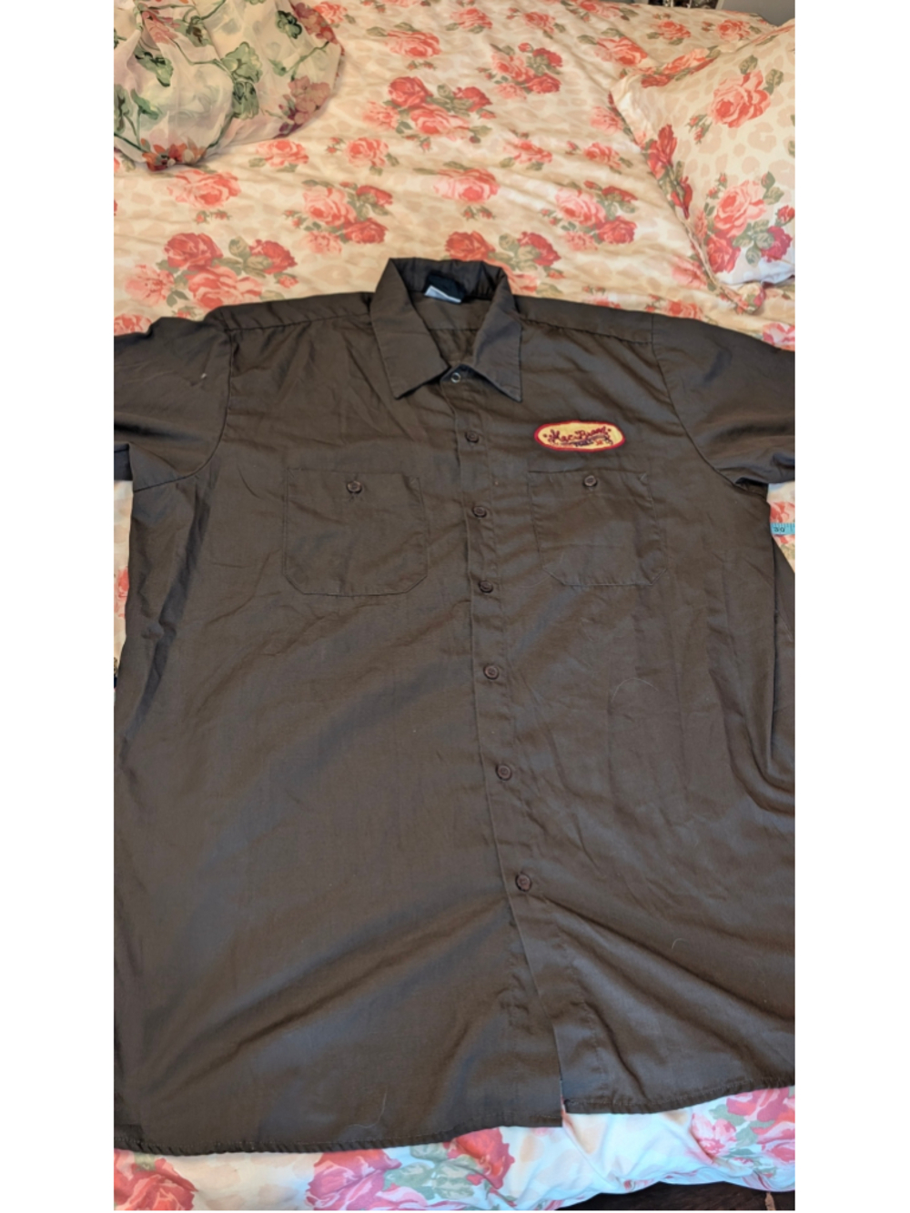 Men's Mac Tools Brown Work Shirt XL Yellow Logo Button Down